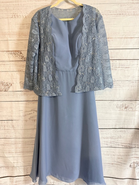 Xyiveaf Dresses & Skirts - Xyiveaf Mother/Grandmother of the Bride Tea Length Dusty Blue Chiffon Dress